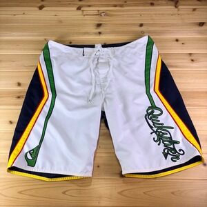 Quicksilver Board Shorts Mens 36 White Lined Drawstring Swim Trunks